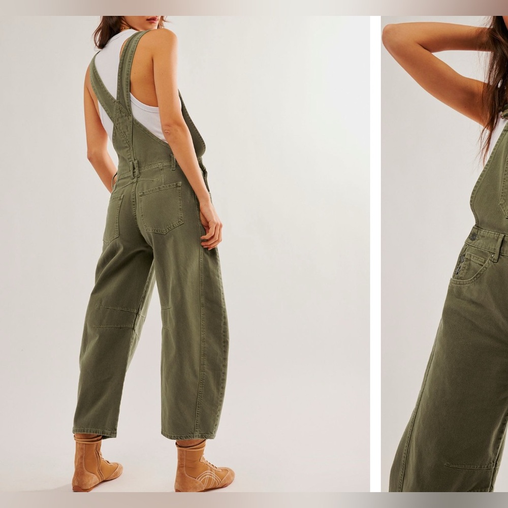 We the Free by Free People Good Luck Barrel Overalls weeping willow color NWOT - Picture 2 of 8
